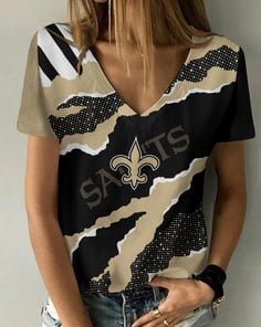 New Orleans Saints Summer V-neck Women T-shirt BG275