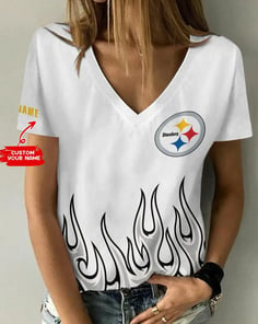 Pittsburgh Steelers Personalized V-neck Women T-shirt BG797