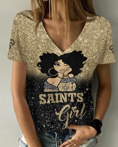 New Orleans Saints Personalized Summer V-neck Women T-shirt BG45