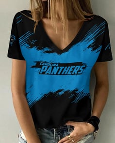 Carolina Panthers Personalized Summer V-neck Women T-shirt BG264