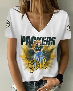 Green Bay Packers Summer V-neck Women T-shirt BG235