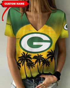 Green Bay Packers Personalized V-neck Women T-shirt BG433