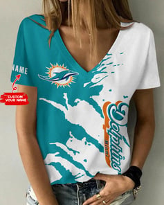 Miami Dolphins Personalized Summer V-neck Women T-shirt BG260