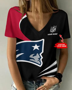 New England Patriots Personalized Summer V-neck Women T-shirt BG258