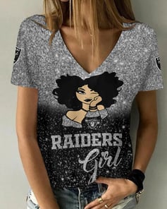 Las Vegas Raiders Personalized Summer V-neck Women T-shirt BG41