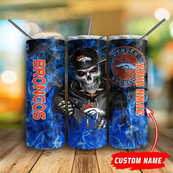 Denver Broncos Personalized Glitter Tumbler With Stainless Steel Straw BG75