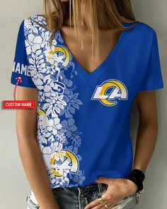 Los Angeles Rams Personalized V-neck Women T-shirt