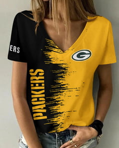 Green Bay Packers Summer V-neck Women T-shirt BG24