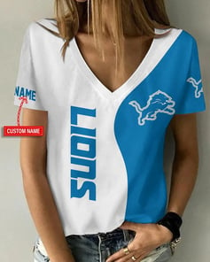 Detroit Lions Personalized V-neck Women T-shirt