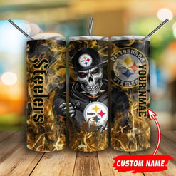 Pittsburgh Steelers Personalized Glitter Tumbler With Stainless Steel Straw BG92