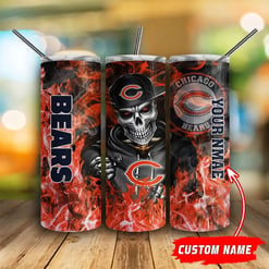 Chicago Bears Personalized Glitter Tumbler With Stainless Steel Straw BG71