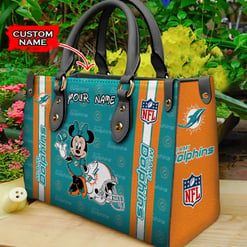 Miami Dolphins Personalized Leather Hand Bag BBLTHB523