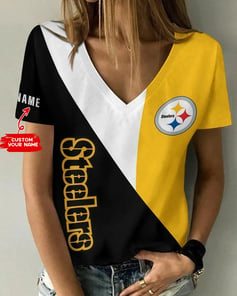 Pittsburgh Steelers Personalized Summer V-neck Women T-shirt BG373