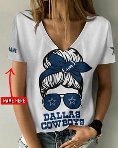 Dallas Cowboys Personalized V-neck Women T-shirt AGC34