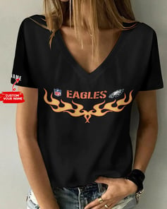 Philadelphia Eagles Personalized V-neck Women T-shirt AGC10