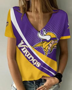 Minnesota Vikings Personalized Summer V-neck Women T-shirt BG319