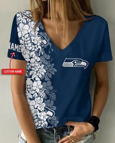 Seattle Seahawks Personalized V-neck Women T-shirt