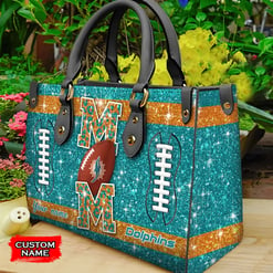 Miami Dolphins Personalized Leather Hand Bag BBLTHB587