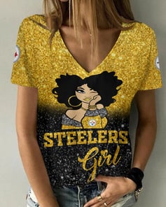 Pittsburgh Steelers Personalized Summer V-neck Women T-shirt BG43