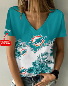 Miami Dolphins Personalized V-neck Women T-shirt BG601