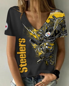 Pittsburgh Steelers Summer V-neck Women T-shirt BG307