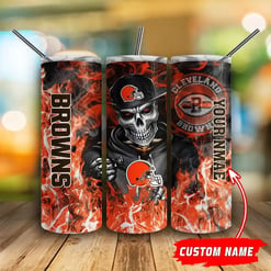 Cleveland Browns Personalized Glitter Tumbler With Stainless Steel Straw BG73