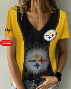 Pittsburgh Steelers Personalized Summer V-neck Women T-shirt BG417