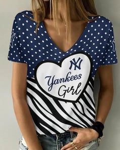 New York Yankees Personalized Summer V-neck Women T-shirt BG342