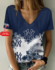 New York Yankees Personalized V-neck Women T-shirt BG486