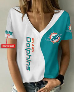 Miami Dolphins Personalized V-neck Women T-shirt