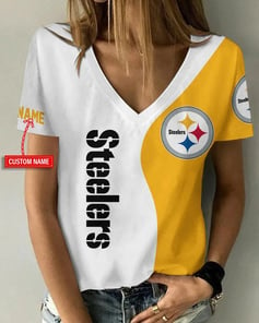 Pittsburgh Steelers Personalized V-neck Women T-shirt