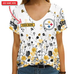 Pittsburgh Steelers Personalized V-neck Women T-shirt