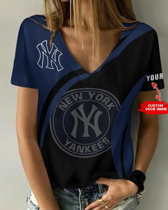 New York Yankees Personalized Summer V-neck Women T-shirt BG201