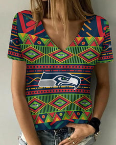 Seattle Seahawks Summer V-neck Women T-shirt BG295