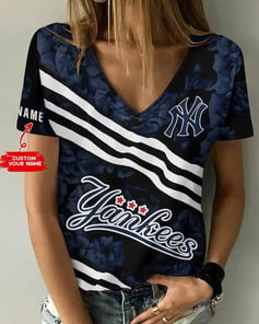 New York Yankees Personalized V-neck Women T-shirt BG440