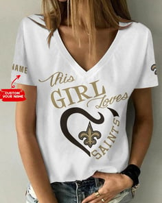 New Orleans Saints Personalized Summer V-neck Women T-shirt 174