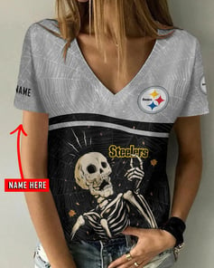 Pittsburgh Steelers Personalized V-neck Women T-shirt BG1003