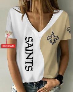 New Orleans Saints Personalized V-neck Women T-shirt