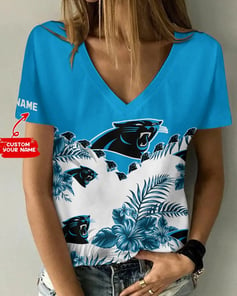 Carolina Panthers Personalized V-neck Women T-shirt BG613