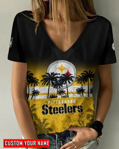 Pittsburgh Steelers Personalized V-neck Women T-shirt AGC73