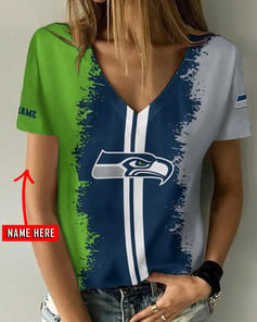 Seattle Seahawks Personalized V-neck Women T-shirt AGC44