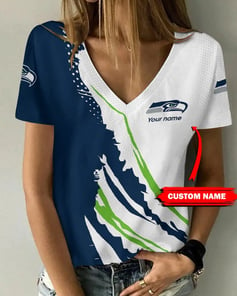 Seattle Seahawks Personalized V-neck Women T-shirt BG443