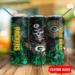 Green Bay Packers Personalized Glitter Tumbler With Stainless Steel Straw BG77