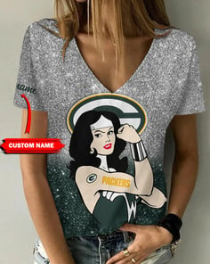 Green Bay Packers Personalized V-neck Women T-shirt BG761