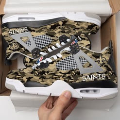 New Orleans Saints Camo Personalized AJ4 Sneaker BG73