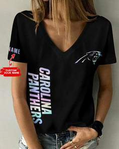 Carolina Panthers Personalized Summer V-neck Women T-shirt BG353