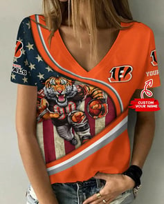 Cincinnati Bengals Personalized V-neck Women T-shirt BG581