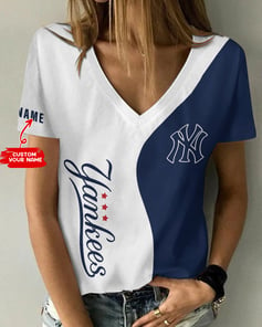 New York Yankees Personalized V-neck Women T-shirt BG519