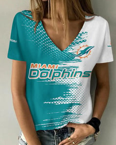 Miami Dolphins Personalized Summer V-neck Women T-shirt BG316